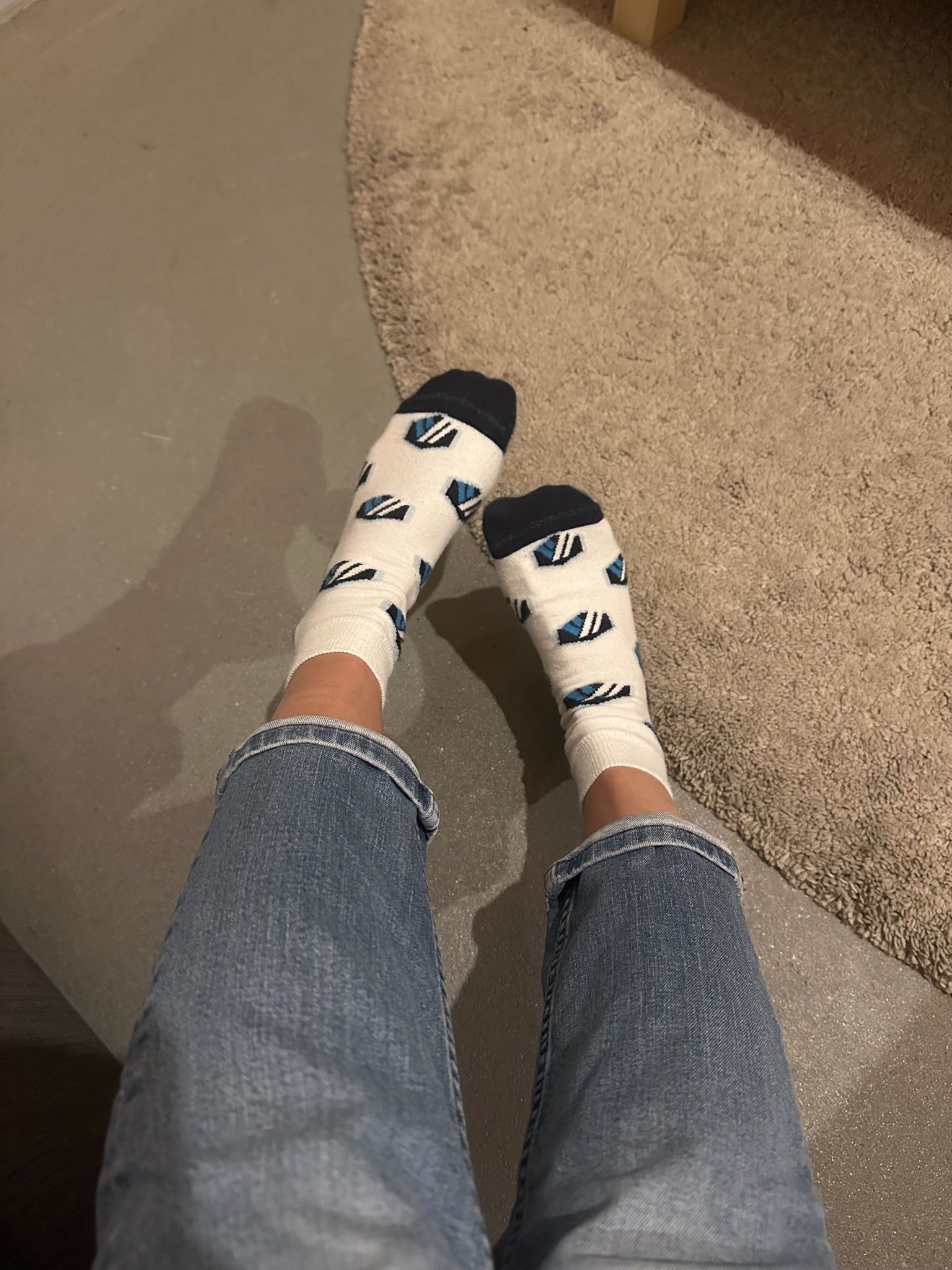 Feet in patterned socks